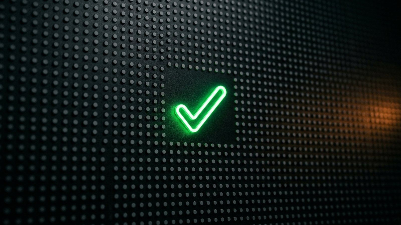 A single green checkmark against a wall of red X marks, representing a fast automated decision