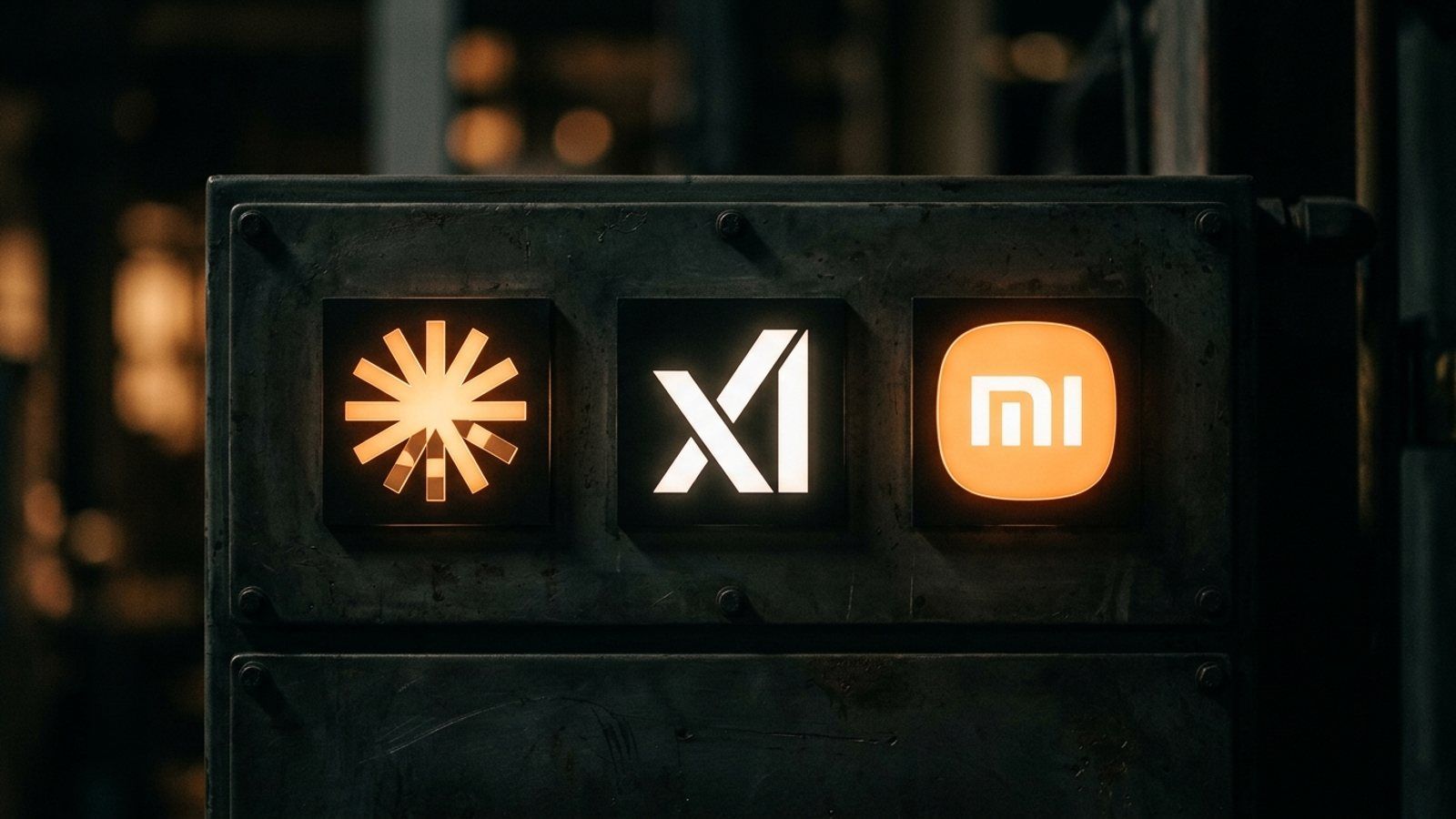 The Anthropic, xAI, and Xiaomi logos lit side by side on a dark control panel